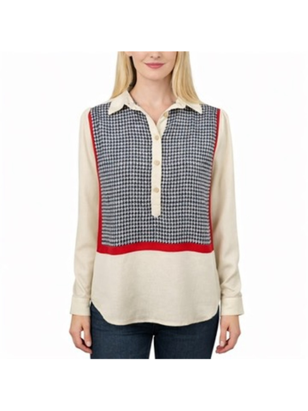 J. Crew Collection Diamond Print Retro Blouse Boxy Chic Preppy 100% Silk Size S